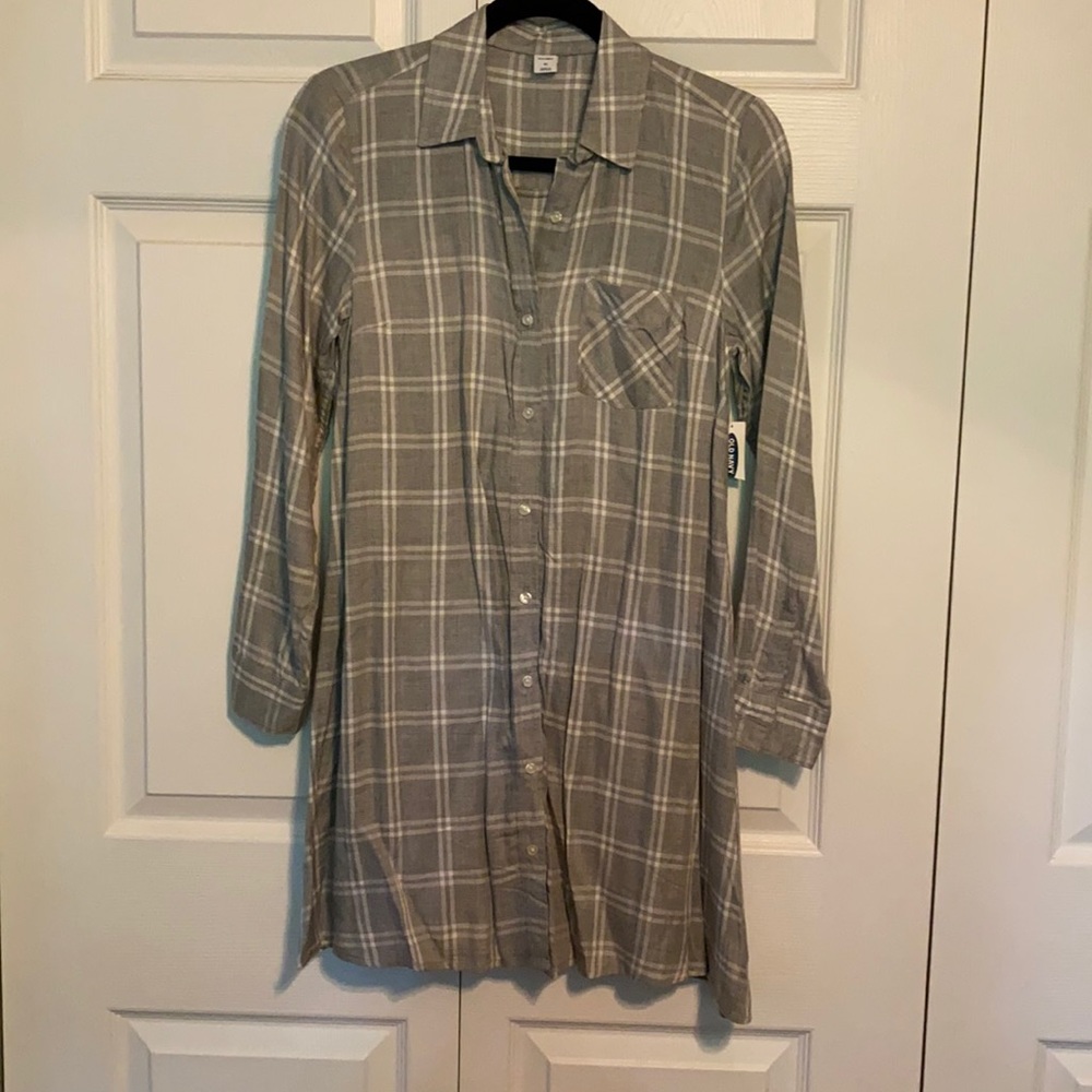 NEW W/ TAGS XS gray plaid Old Navy shirt dress